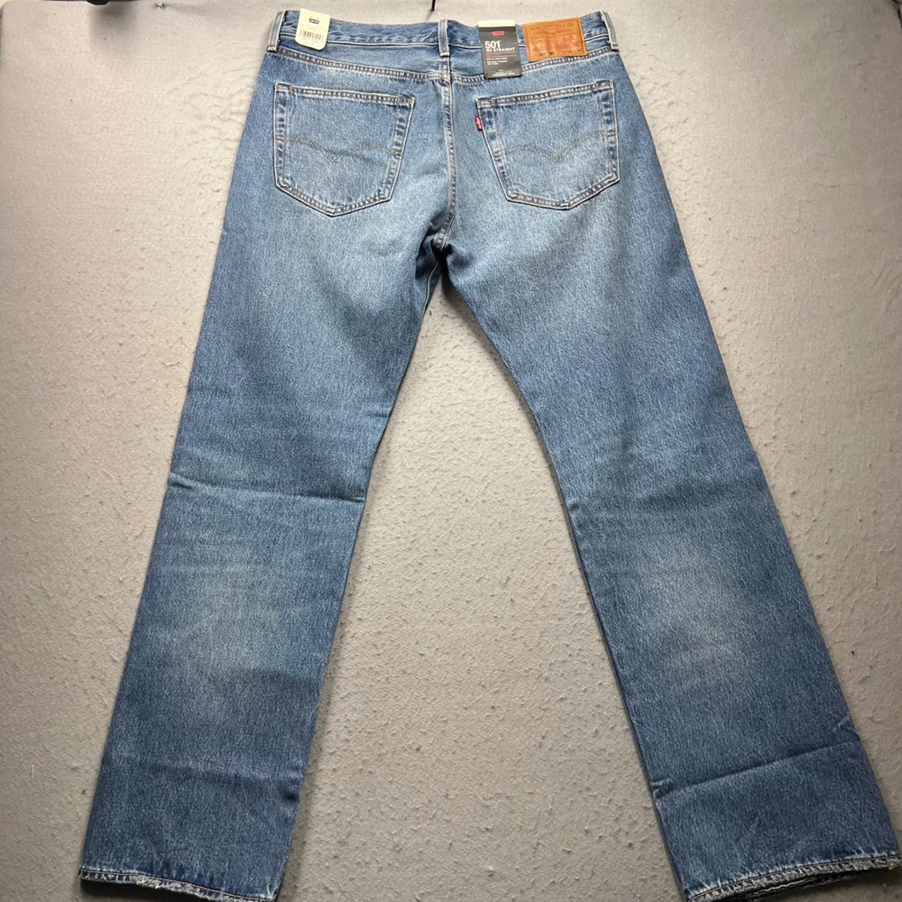Levis Premium 501 93 Straight Jeans Mens 35x32 Light Wash Distressed 79830-0294 - Picture 9 of 11
